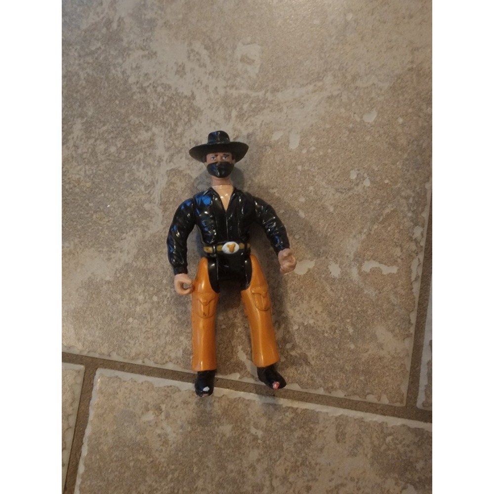 Vintage Masked Cowboy Action Figure Black Shirt Orange Chaps Western Toy Outlaw